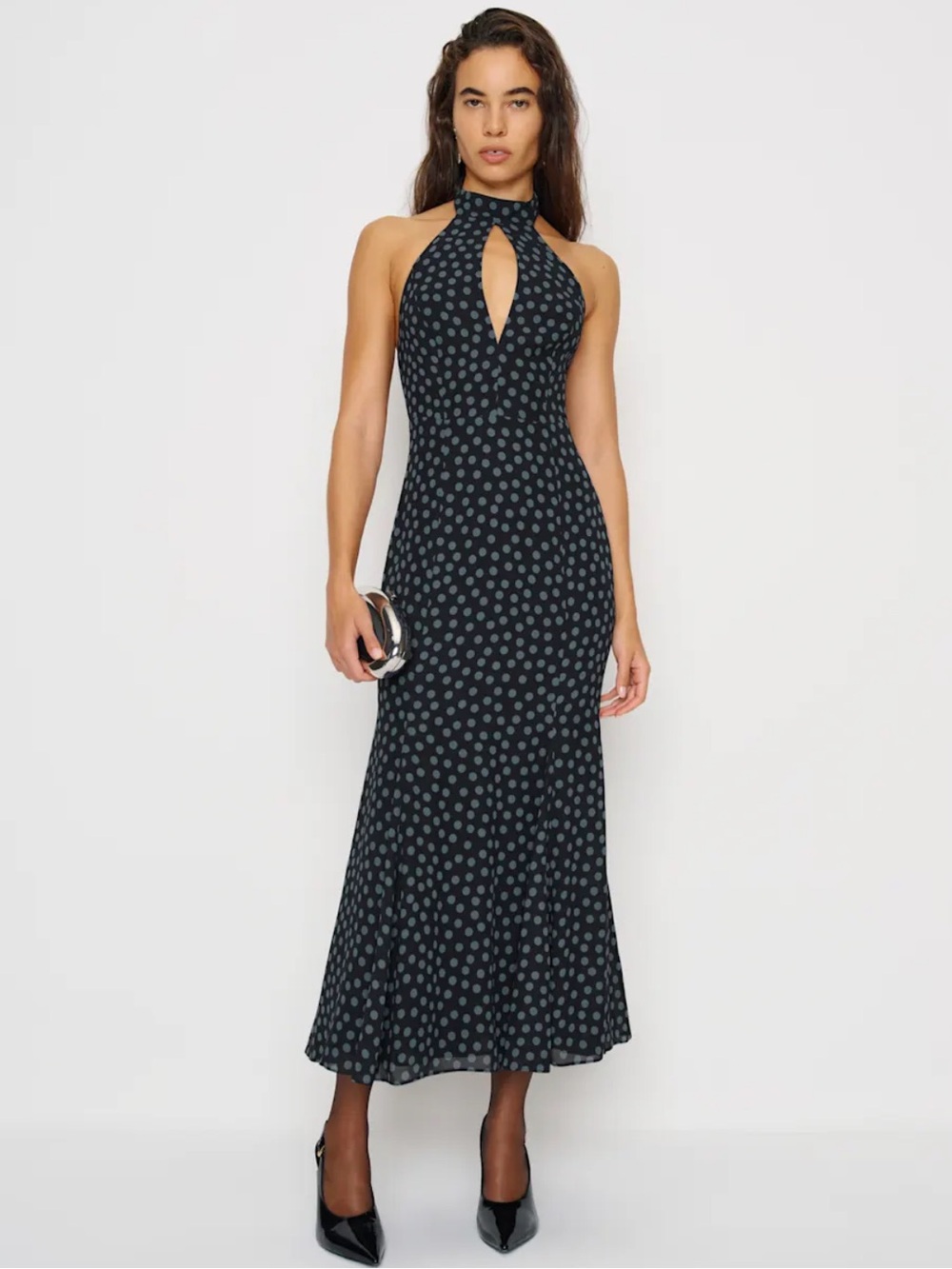 Reformation Noele Maxi Halter Dress Cosmic Dot Polka Dot NWT Size 6